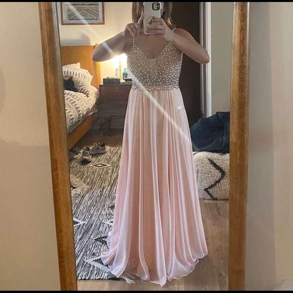 Lulus True Love Blush Beaded Rhinestone Maxi Dress Gown Size 2 - Picture 3 of 3